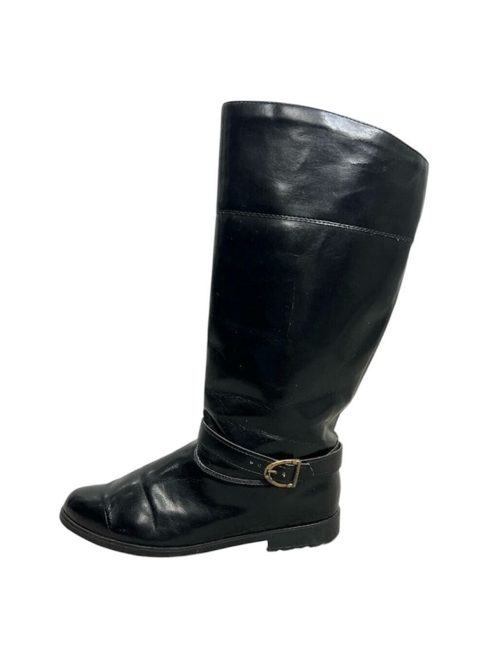 Vintage minimalist tall black vegan leather fleece lined flat boots 10 - Picture 3 of 15